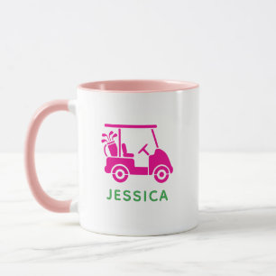 Cute Pink Personalised Golf Cart Two Tone Mug