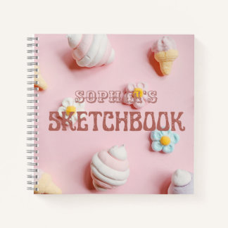 Cute Pink Personalised Kid Sketchbook  Notebook