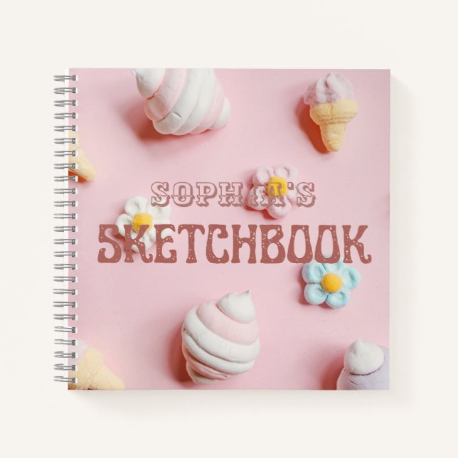 Cute Pink Personalised Kid Sketchbook  Notebook (Front)