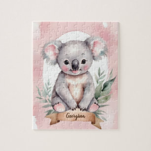 Cute Pink Personalised Koala Kids Jigsaw Puzzle