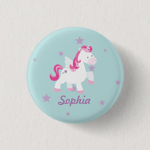 Cute Pink Personalised Magical Unicorn Button/Pin 3 Cm Round Badge