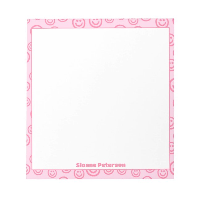 Cute Pink Personalised Preppy Notepad (Front)