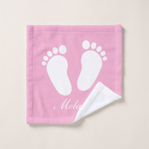 Cute pink personalized wash cloth with baby name