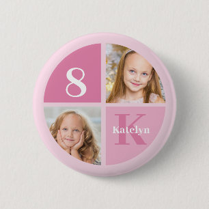 Cute Pink Photo Personalised Birthday Girl Party 6 Cm Round Badge