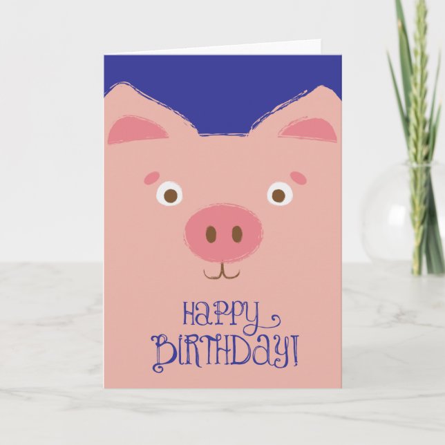 Cute Pink Pig Birthday Card (Front)