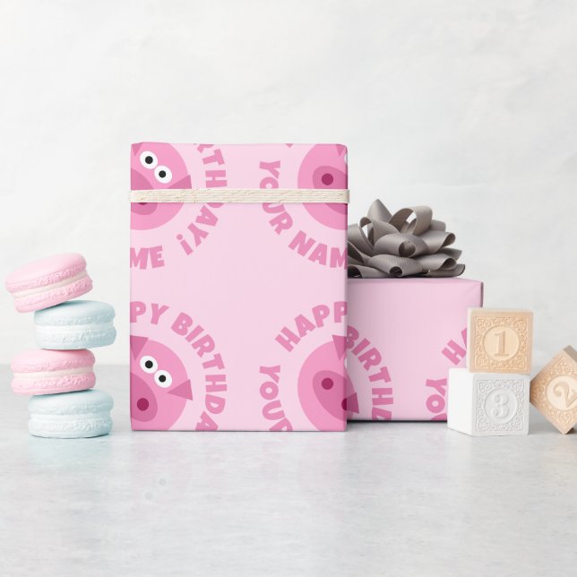 Cute pink pig cartoon Birthday wrapping paper (Baby Shower)