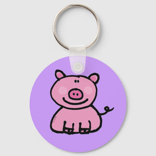 Cute pink pig cartoon key ring (Front)