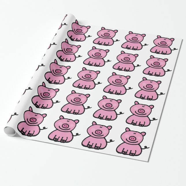 Cute Pink Pig Cartoon Wrapping Paper (Unrolled)