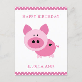 Cute Pink Pig Custom Birthday Card