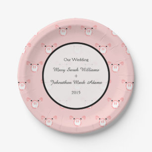 Cute Pink Pig Face Pattern Fun Wedding Keepsake Paper Plate