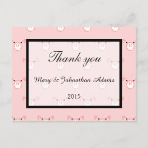 Cute Pink Pig Face Pattern Fun Wedding Thank you Postcard