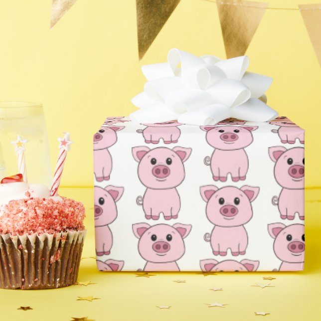 Cute Pink Pig Farm Animal Cartoon Wrapping Paper (Birthday Party)