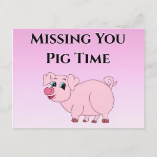 Cute Pink Pig Illustration Miss You Postcard