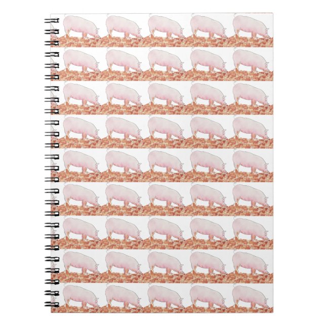 Cute Pink Pig in Mud Funny Watercolour Animal Art Notebook (Front)