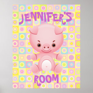 Cute pink pig kids poster