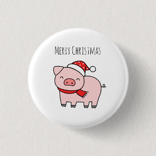 Cute Pink Pig Merry Christmas Minimalist 3 Cm Round Badge