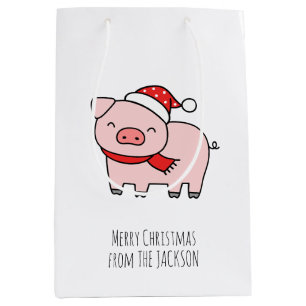 Cute Pink Pig Merry Christmas Simple Minimalist Medium Gift Bag