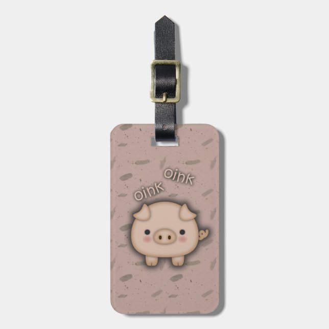 Cute Pink Pig Oink Pink Background Luggage Tag (Front Vertical)