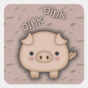 Cute Pink Pig Oink Pink Background Square Sticker