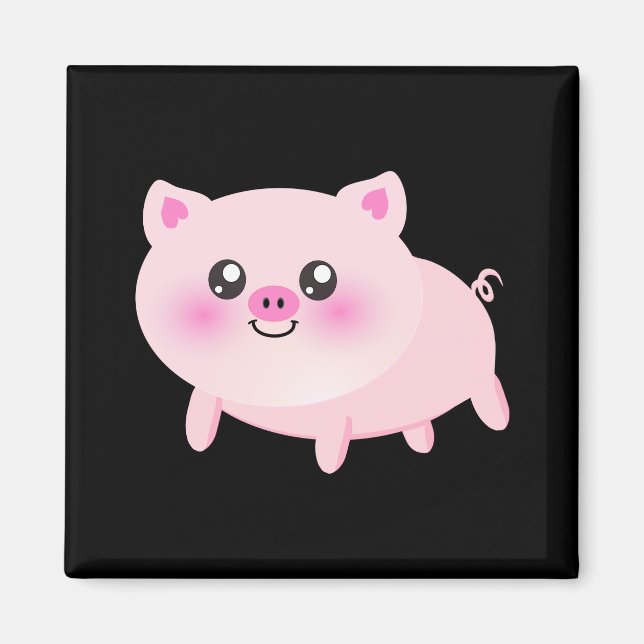 Cute Pink Pig on Black Magnet (Front)