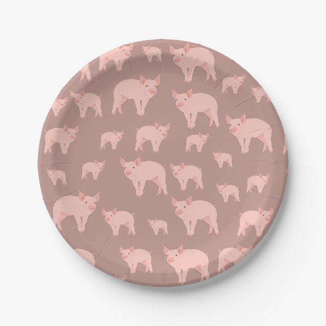 Cute Pink Pig Pattern Paper Plate (Front)