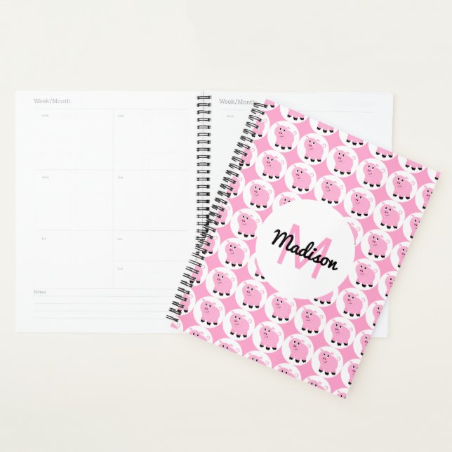 Cute Pink Pig Pattern Personalised Adorable Animal Planner (Display)