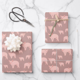 Cute Pink Pig Pattern Wrapping Paper Sheet