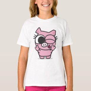 Cute Pink Pig Peace Wink Tongue Out T-Shirt