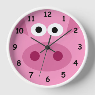 Cute pink pig wall clock for children's bedroom