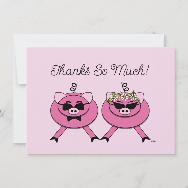 Cute Pink Pig Wedding Couple | Back Photo Thank You Card (Front)