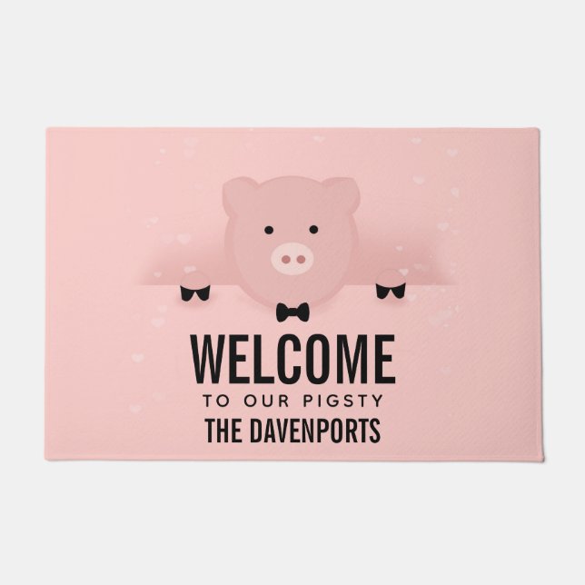 Cute Pink Pig Welcome to our Pigsty Doormat (Front)
