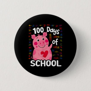Cute Pink Pig With Heart 100 Days Of School 100th 6 Cm Round Badge