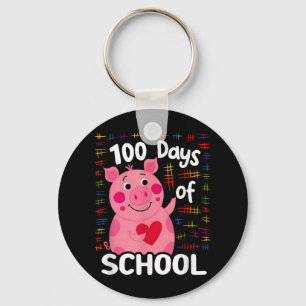 Cute Pink Pig With Heart 100 Days Of School 100th Key Ring