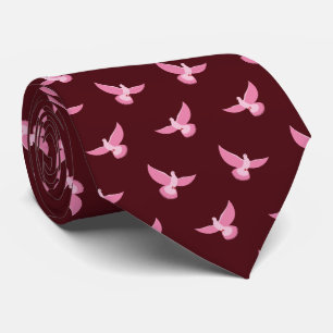 Cute Pink Pigeon on Red Seamless Pattern Tie