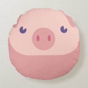 Cute Pink Piggy With A Tail On The Back Round Cushion