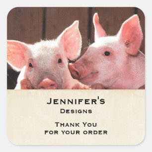 Cute Pink Piglets Animal Photo Business Thank You Square Sticker