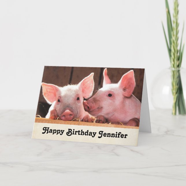 Cute Pink Piglets Animal Photograph Birthday Card (Front)