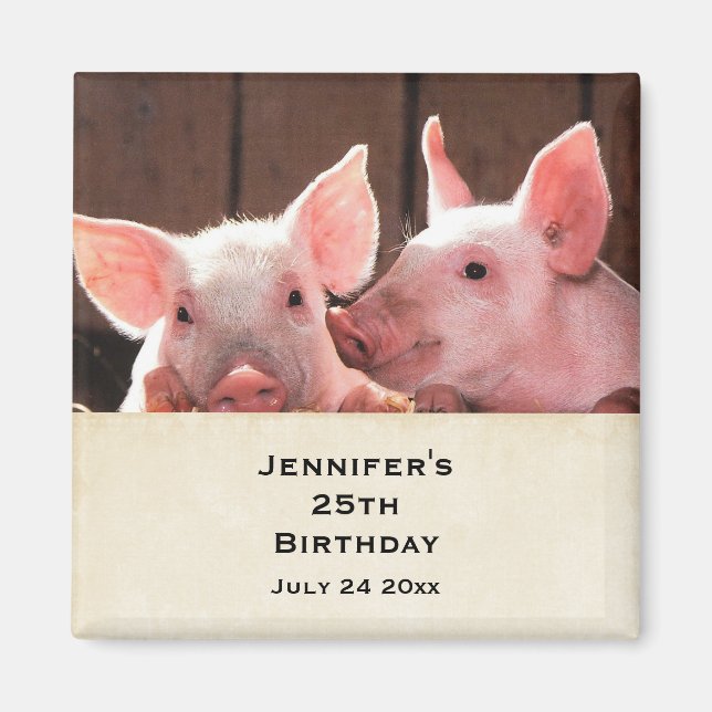 Cute Pink Piglets Animal Photograph Birthday Magnet (Front)
