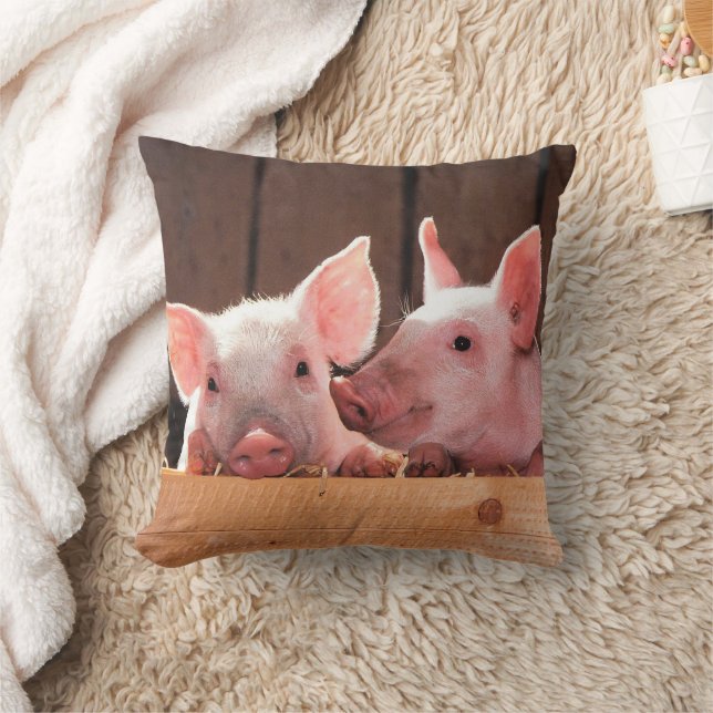 Cute Pink Piglets Animal Photograph Cushion (Blanket)