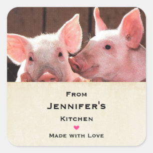 Cute Pink Piglets Animal Photograph Kitchen Square Sticker
