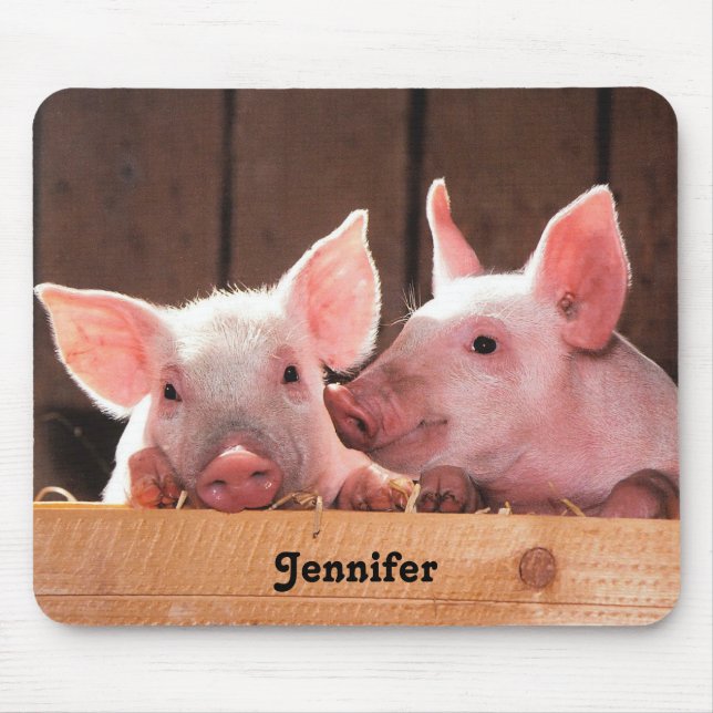 Cute Pink Piglets Animal Photograph Mouse Pad (Front)
