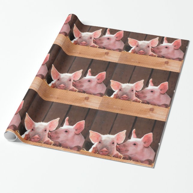  Cute Pink Piglets Animal Photograph Pattern Wrapping Paper (Unrolled)