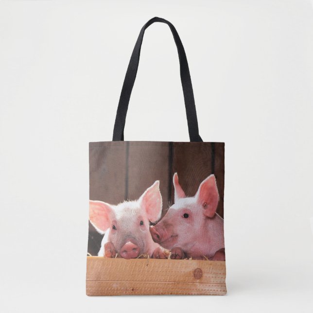 Cute Pink Piglets Animal Photograph Tote Bag (Front)
