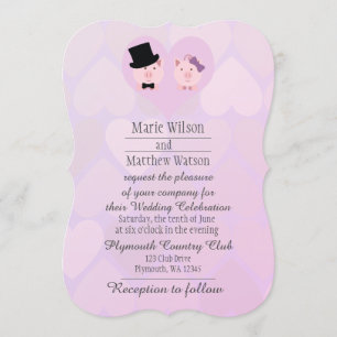 Cute Pink Pigs in Love Wedding Invitation