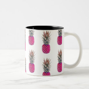 Cute Pink Pineapple Pattern Two-Tone Coffee Mug
