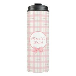 Cute Pink Plaid Gingham Girl Personalised Name Thermal Tumbler