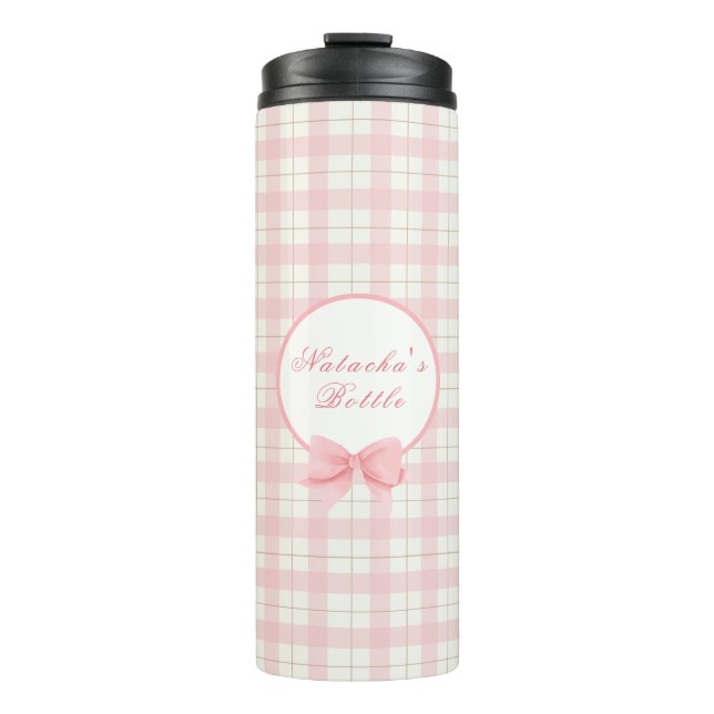 Cute Pink Plaid Gingham Girl Personalised Name Thermal Tumbler (Front)