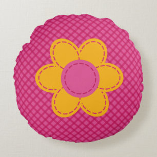 Cute pink plaid girl nursery kids room flower round cushion