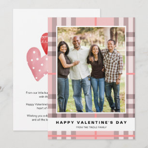 Cute Pink Plaid Hearts Photo Valentine's Day Card