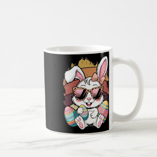 Cute Pink Plaid Pattern Easter Bunny Face Rabbit E Coffee Mug (Right)